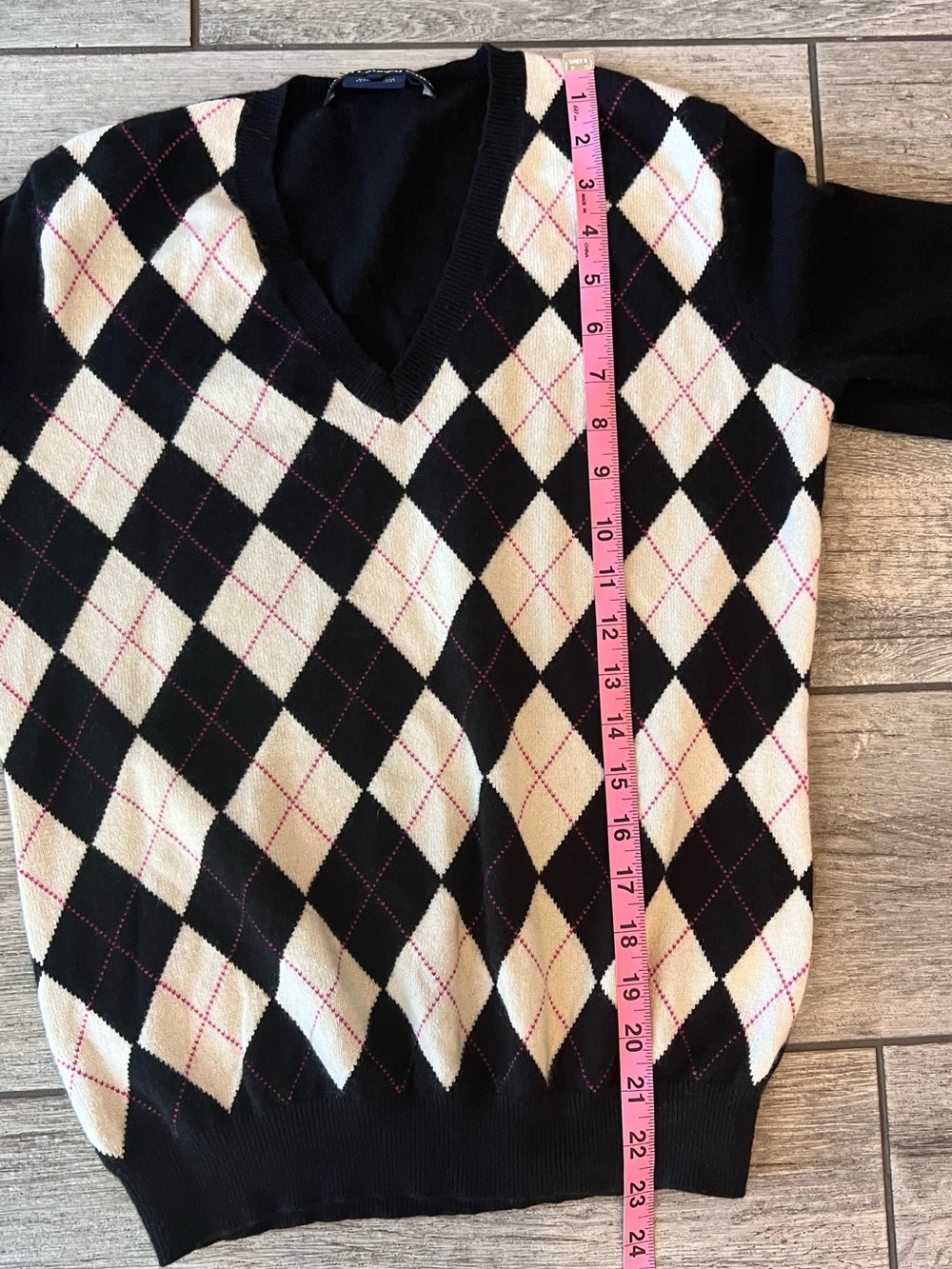 Women’s Ralph Lauren Golf Cashmere Cotton Argyle V-Neck Sweater Medium Preppy - Picture 8 of 9